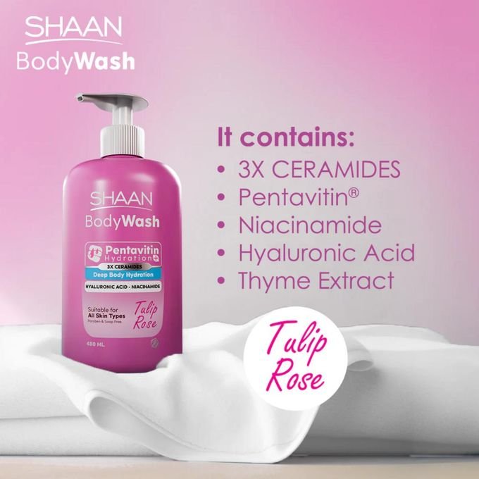 Shaan Tulip Flower Moisturizing Body Wash 480 ml for Cleansing and Hydration - Image 2