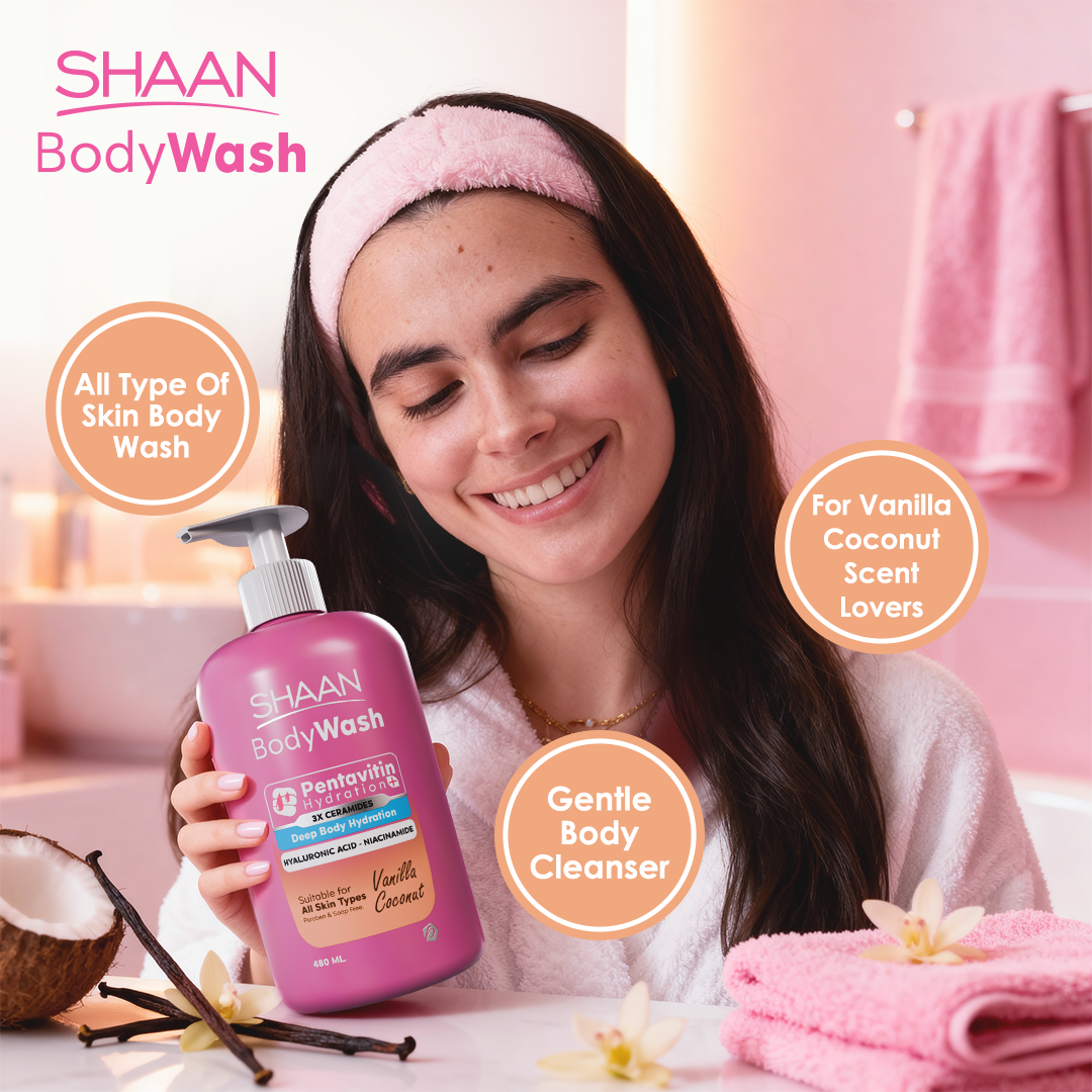 Shaan Vanilla & Coconut Moisturizing Body Wash 480 ml for Cleansing and Hydration - Image 3