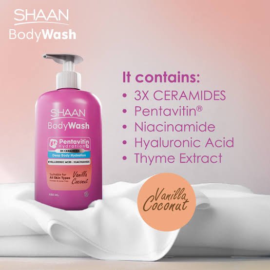 Shaan Vanilla & Coconut Moisturizing Body Wash 480 ml for Cleansing and Hydration - Image 2