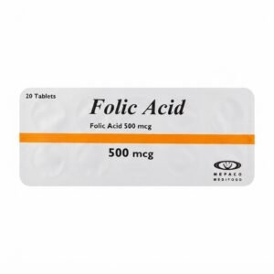 Folic Acid 500 mcg 20 Tablets (MEPACO) for Blood Health & Pregnancy Support