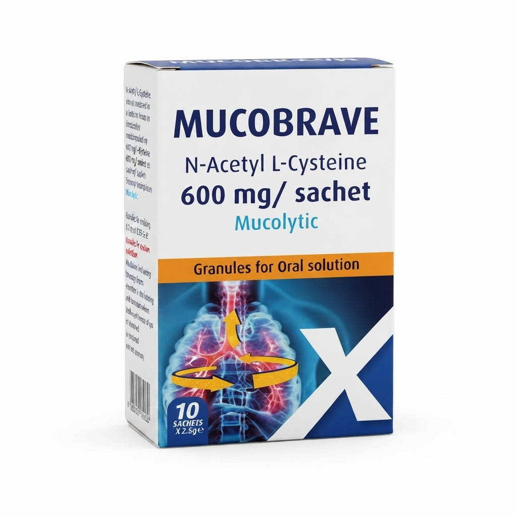 Mucobrave 600 mg 10 Sachets Effervescent Mucolytic & Expectorant